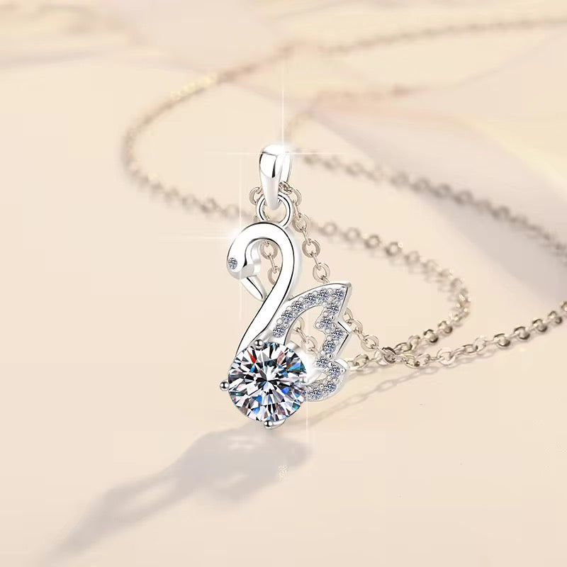 1.0 Ct Moissanite Diamond Swan Pendant S925 Sterling Silver Necklace - ShopSmart 