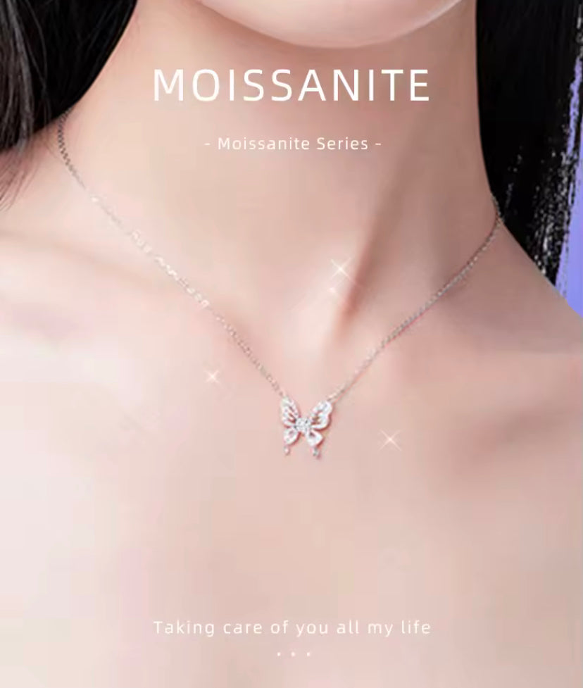 Elegant 925 Sterling Silver 0.5CT Moissanite Diamond Butterfly Pendant Necklace For Women/Girls - ShopSmart 