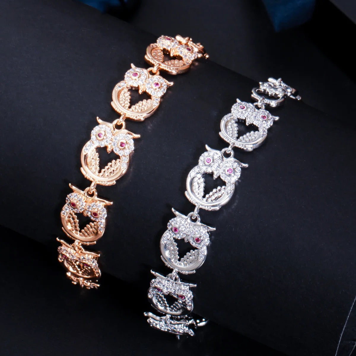 Silver/Gold Plated Cute Owl Shaped Bracelet Decorated With Cubic Zirconia - ShopSmart 