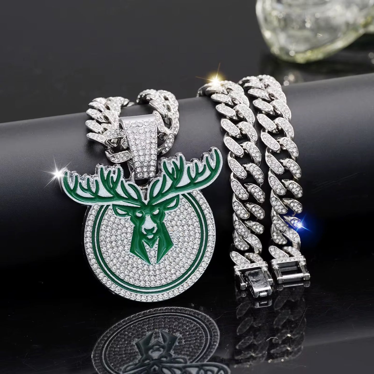 Iced Out Milwaukee Bucks Pendant with Cuban Chain – Gold & Silver Plated