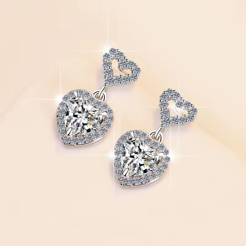 Two 1CT Moissanite Diamond Romantic Heart Shape 925 Sterling Silver Earrings For Women/Girls - ShopSmart 