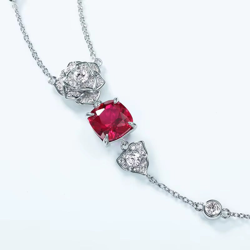 Luxury Floral Ruby Jewelry Set in Sterling Silver