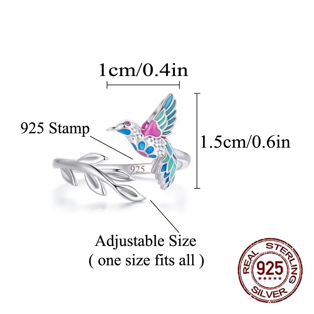 Colorful Enamel Cute Bird Shaped 925 Sterling Silver Open Size Finger Ring - ShopSmart 