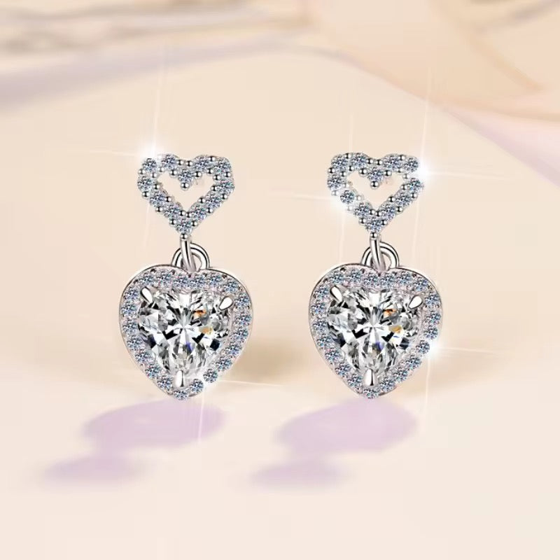 Two 1CT Moissanite Diamond Romantic Heart Shape 925 Sterling Silver Earrings For Women/Girls - ShopSmart 