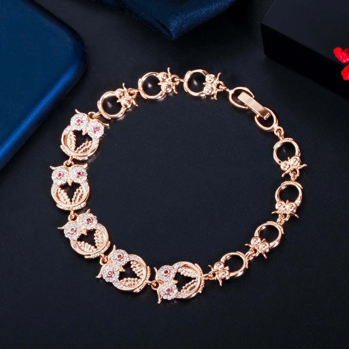 Silver/Gold Plated Cute Owl Shaped Bracelet Decorated With Cubic Zirconia - ShopSmart 