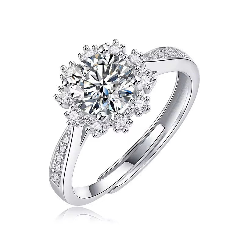 Elegant Adjustable Moissanite Ring – 925 Sterling Silver, Platinum Plated