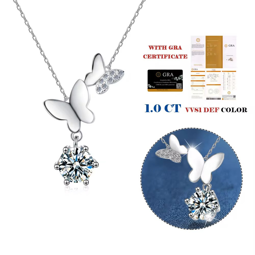 Premium S925 Sterling Silver Double Butterfly 1CT Moissanite Diamond Pendant Necklace For Women/Girls - ShopSmart 