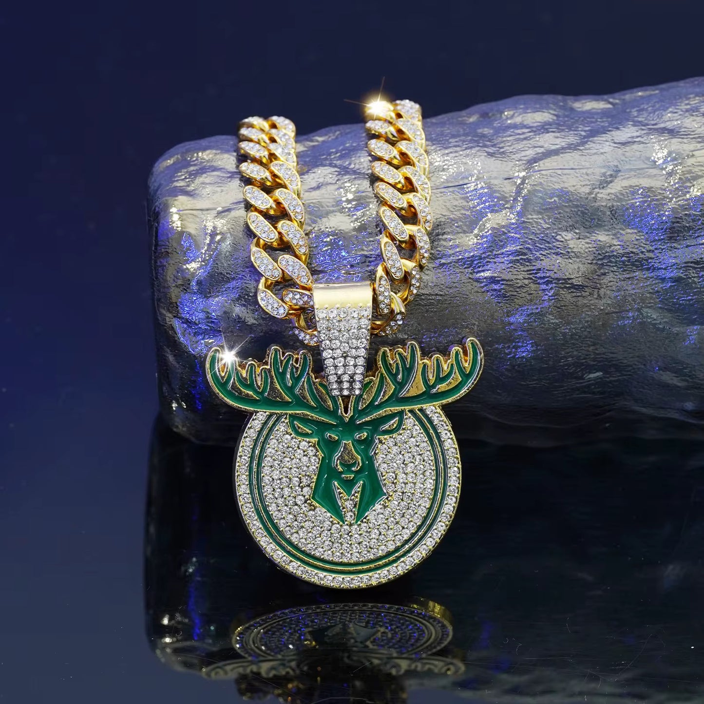 Iced Out Milwaukee Bucks Pendant with Cuban Chain – Gold & Silver Plated