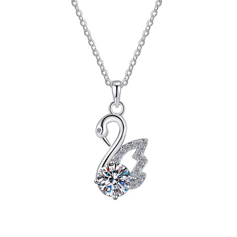 1.0 Ct Moissanite Diamond Swan Pendant S925 Sterling Silver Necklace - ShopSmart 