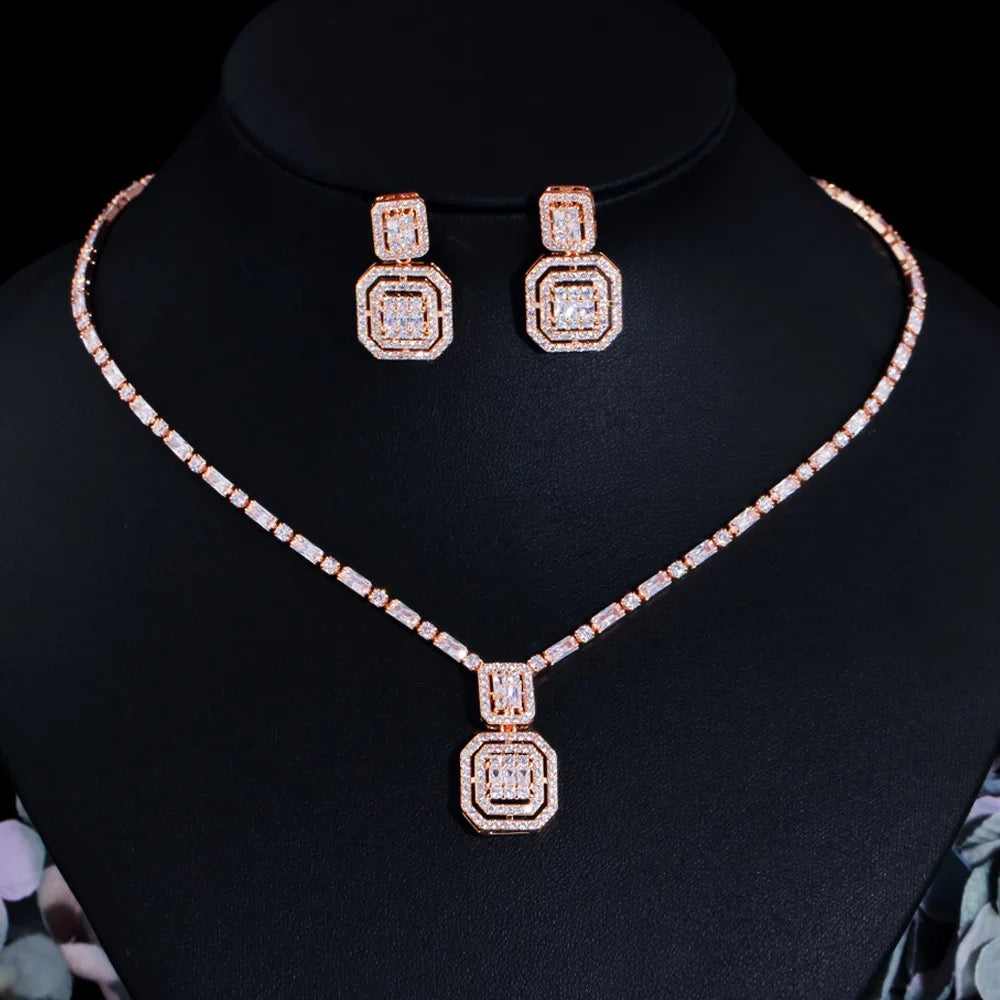 Cubic Zirconia Necklace Earrings set For Women/Girls - ShopSmart 