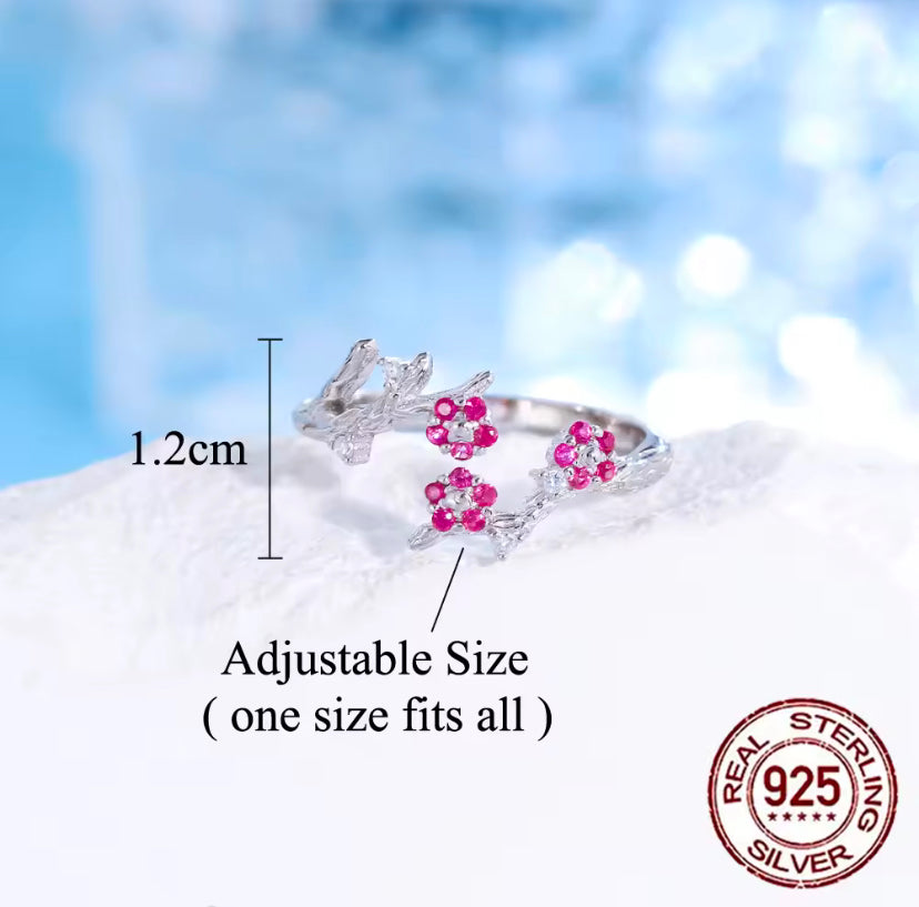 925 Sterling Silver Featuring Zircon Winter Blooming Plum Flower Open Size Finger Ring - ShopSmart 