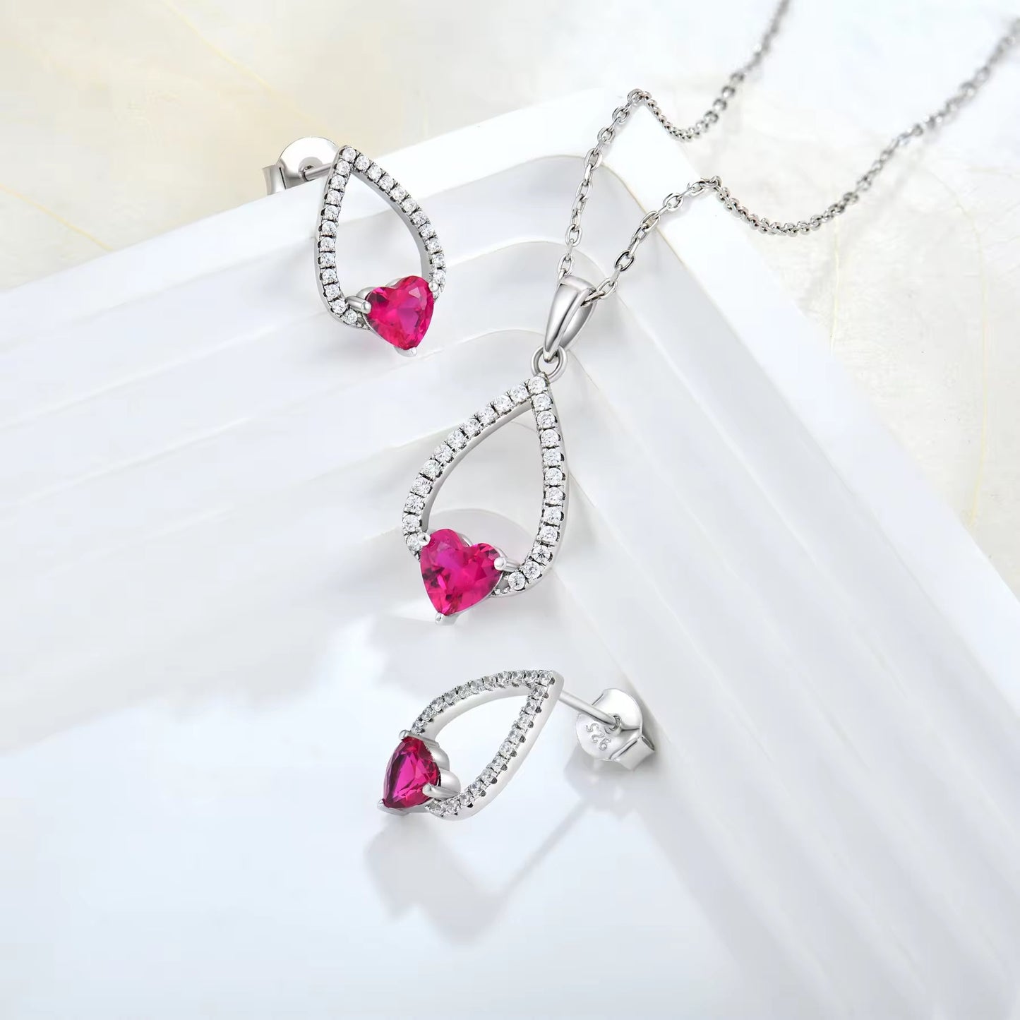 925 Sterling Silver Romantic Heart Shape Zircon Pendant Necklace And Earrings Set For Women/Girls - ShopSmart 