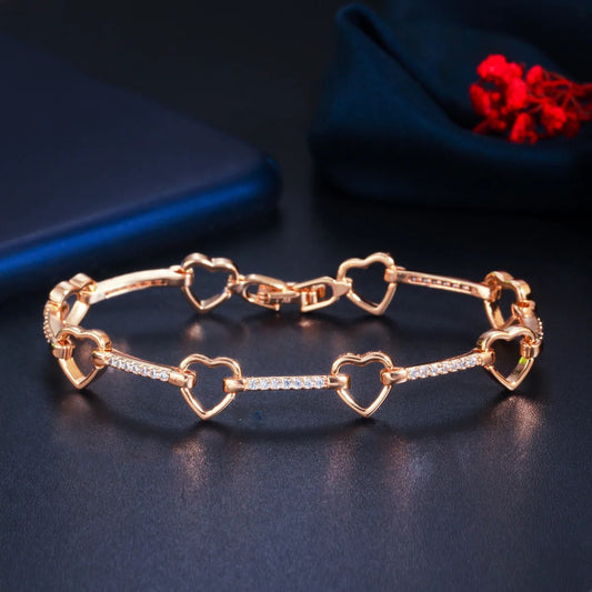 European Temperament Shiny Cubic Zirconia Cute Heart Shaped Chain Link Bracelet - ShopSmart 