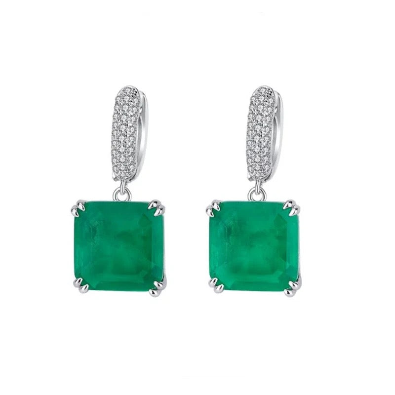 Trendy Green Big Square Cubic Zircon Drop Earrings For Women/Girls - ShopSmart 