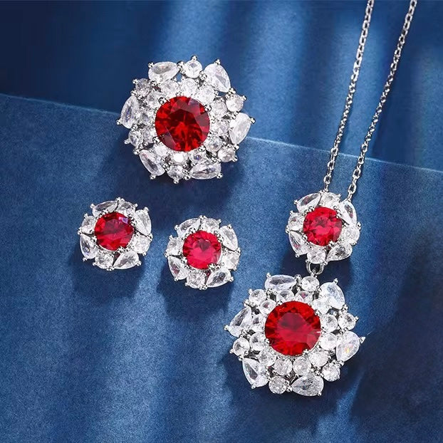 Luxury White Gold-Plated Cubic Zirconia Jewelry Set – Necklace, Ring & Earrings