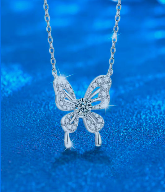 Elegant 925 Sterling Silver 0.5CT Moissanite Diamond Butterfly Pendant Necklace For Women/Girls - ShopSmart 