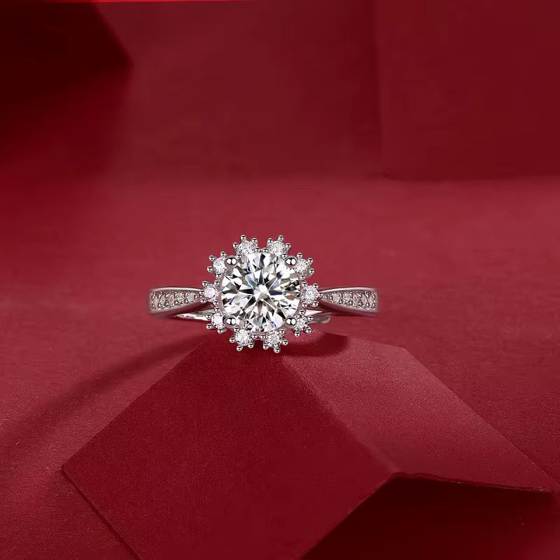 Elegant Adjustable Moissanite Ring – 925 Sterling Silver, Platinum Plated