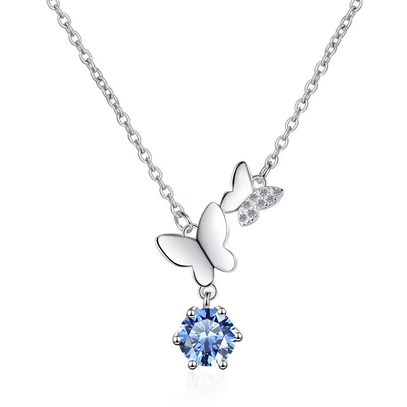 Premium S925 Sterling Silver Double Butterfly 1CT Moissanite Diamond Pendant Necklace For Women/Girls - ShopSmart 