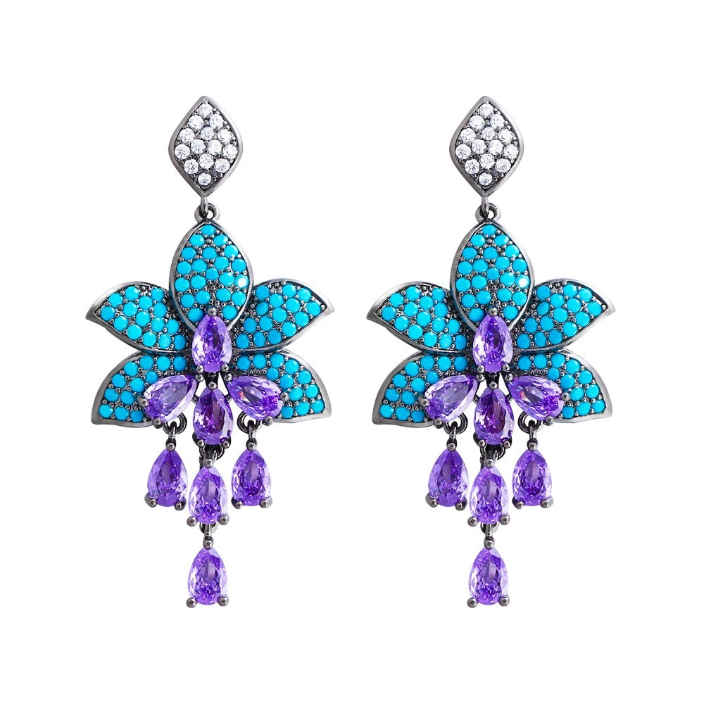 Cubic Zirconia And Turquoise Stone Long Drop Earrings - ShopSmart 