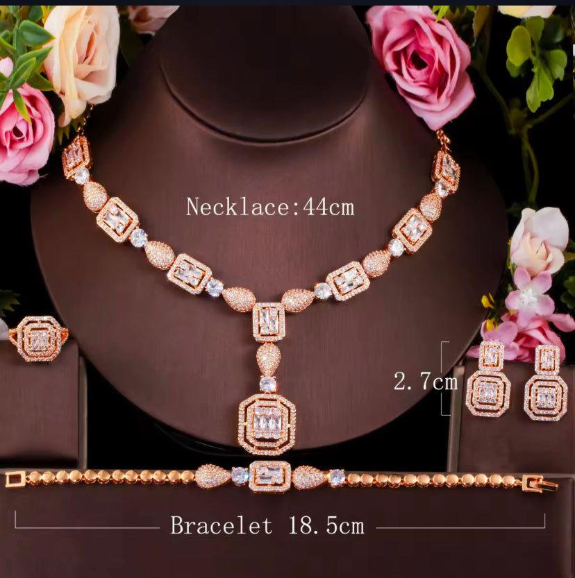 Royal Shiny Cubic Zirconia Bridal Party Necklace, Earrings, Bracelet & Ring Set - ShopSmart 