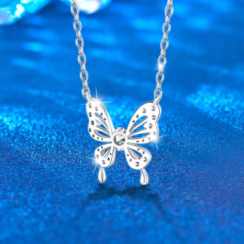 Elegant 925 Sterling Silver 0.5CT Moissanite Diamond Butterfly Pendant Necklace For Women/Girls - ShopSmart 