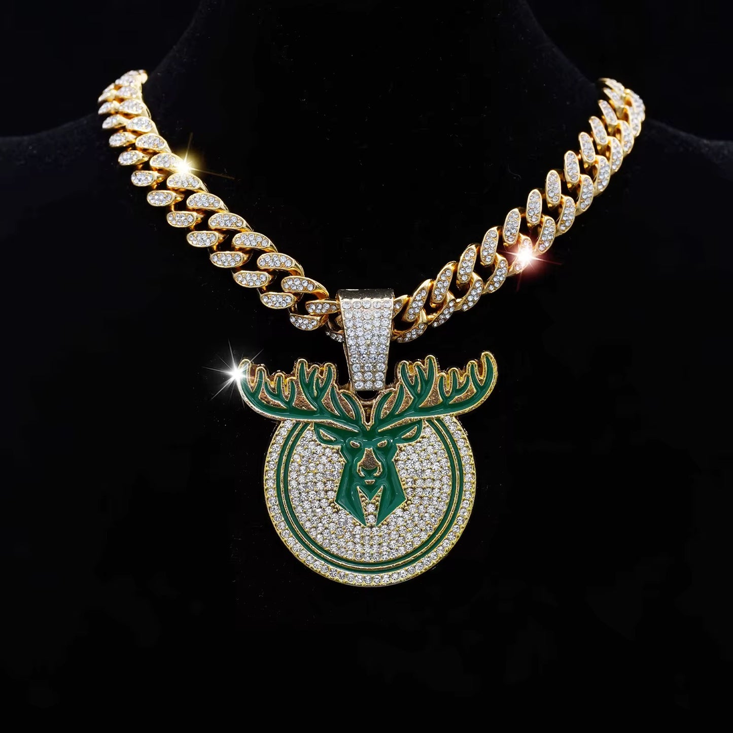 Iced Out Milwaukee Bucks Pendant with Cuban Chain – Gold & Silver Plated