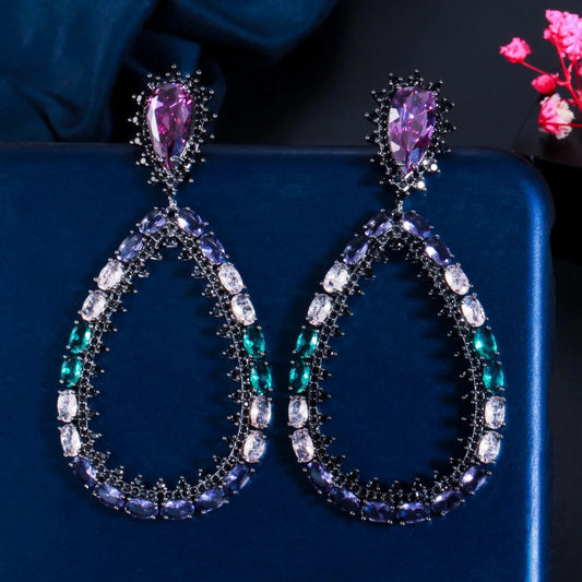 Unique Oval Shape Multicolor Cubic Zirconia Chunky Oversize Long Large Drop Earrings - ShopSmart 