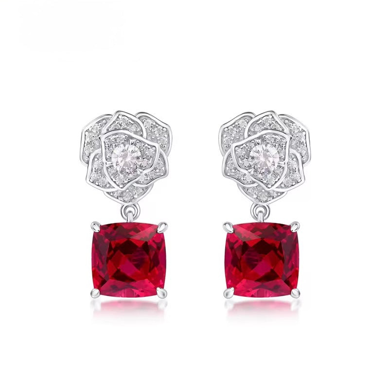 Luxury Floral Ruby Jewelry Set in Sterling Silver