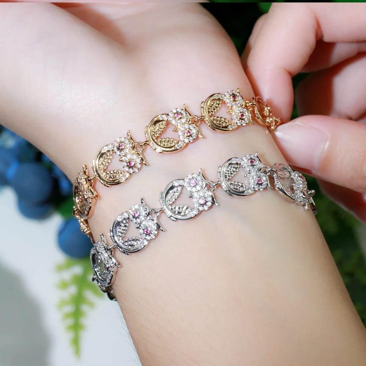 Silver/Gold Plated Cute Owl Shaped Bracelet Decorated With Cubic Zirconia - ShopSmart 