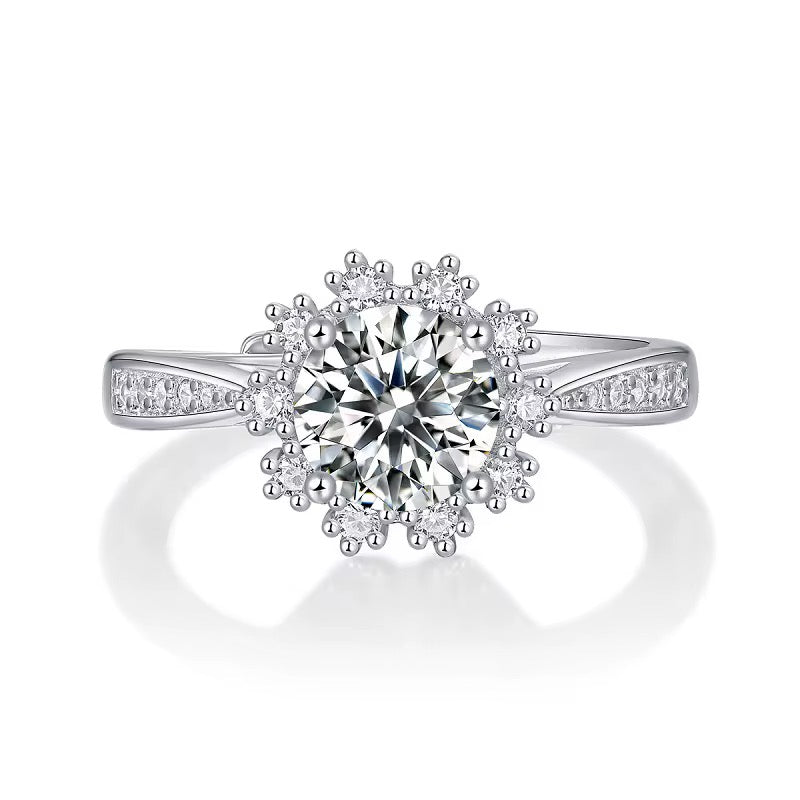 Elegant Adjustable Moissanite Ring – 925 Sterling Silver, Platinum Plated