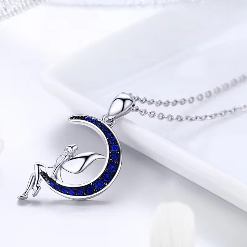 Delicate 925 Sterling Silver Blue Moon And Fairy Pendant Necklace For Women/Girls - ShopSmart 