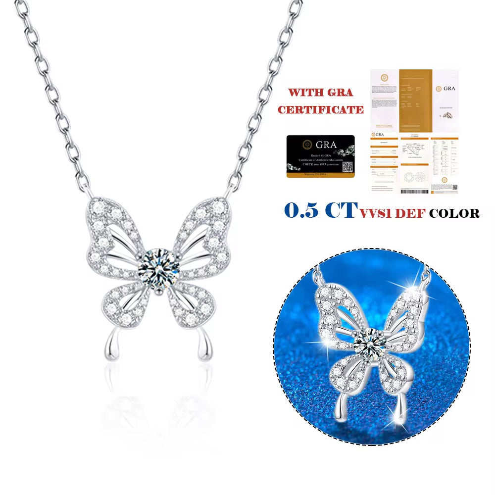 Elegant 925 Sterling Silver 0.5CT Moissanite Diamond Butterfly Pendant Necklace For Women/Girls - ShopSmart 