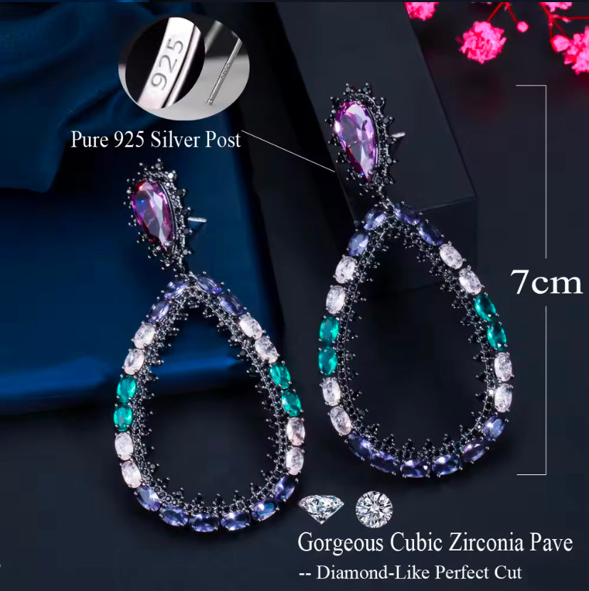 Unique Oval Shape Multicolor Cubic Zirconia Chunky Oversize Long Large Drop Earrings - ShopSmart 