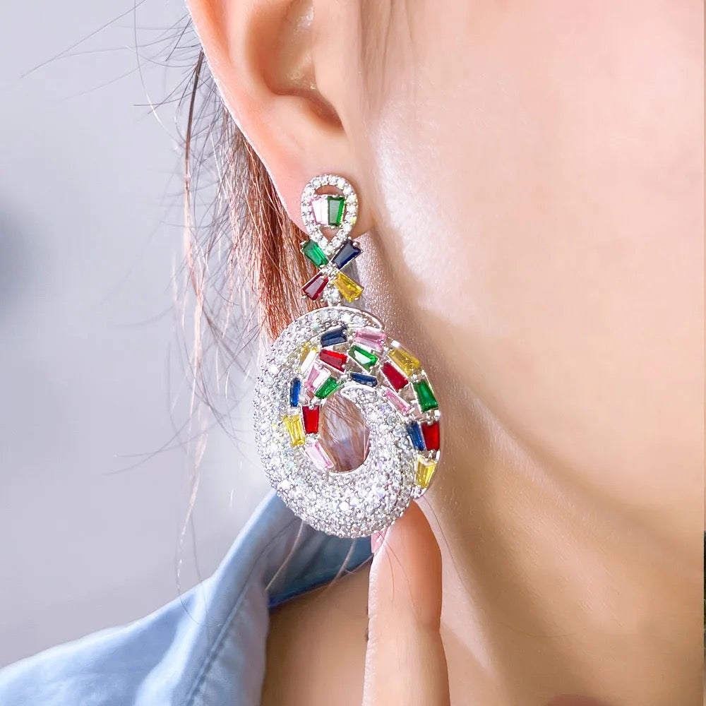 Unique Sparkly Cubic Zirconia Setting Big Dangly Long Earrings - ShopSmart 