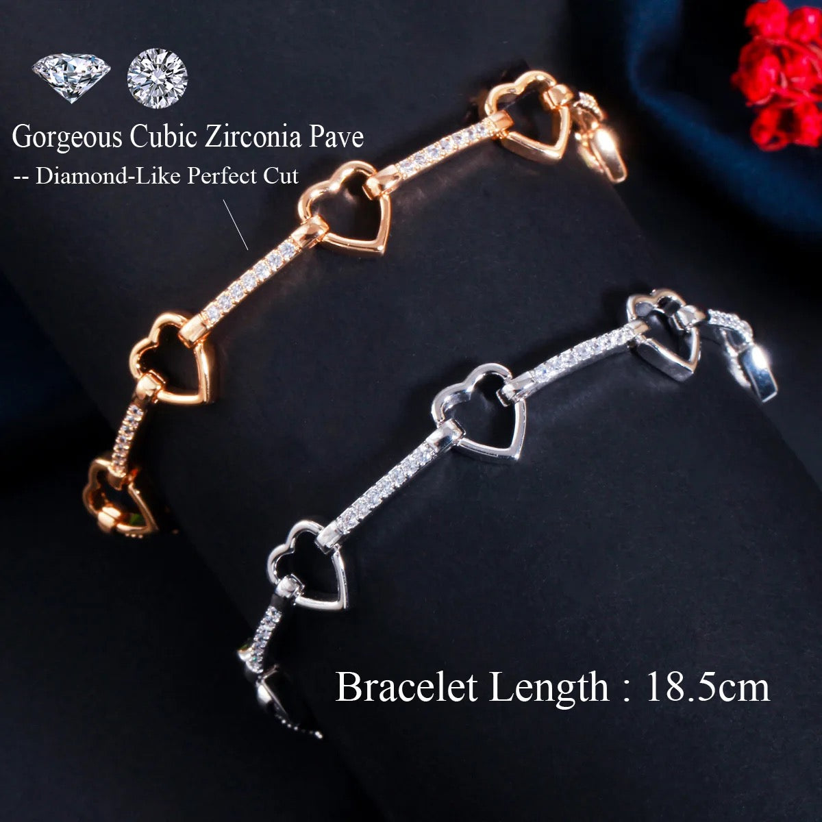 European Temperament Shiny Cubic Zirconia Cute Heart Shaped Chain Link Bracelet - ShopSmart 