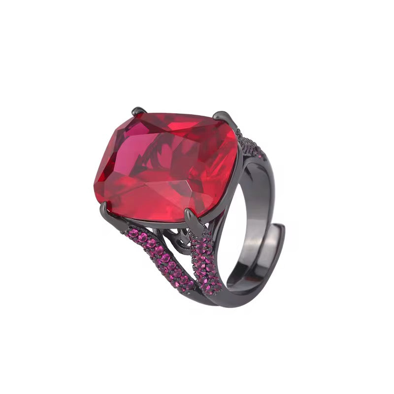 Bold & Elegant: Black Gun-Plated Red Zircon Pendant & Ring