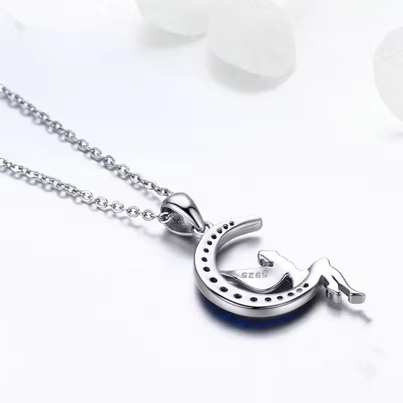 Delicate 925 Sterling Silver Blue Moon And Fairy Pendant Necklace For Women/Girls - ShopSmart 