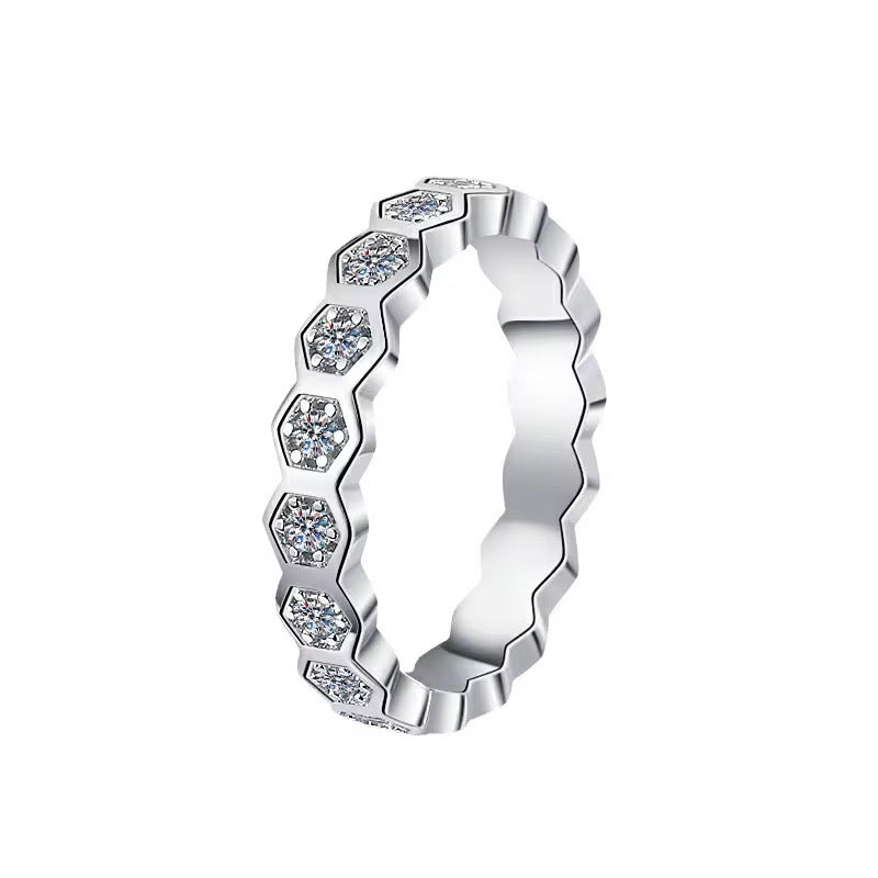 Honeycomb Shaped 0.5CT Moissanite In Sterling Silver Finger Ring