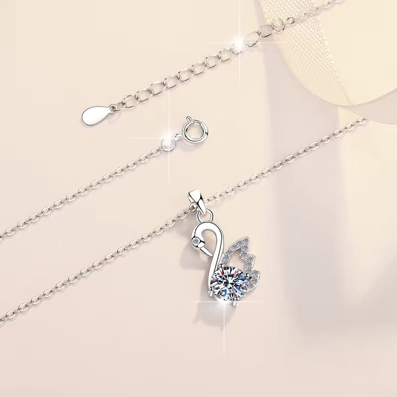 1.0 Ct Moissanite Diamond Swan Pendant S925 Sterling Silver Necklace - ShopSmart 