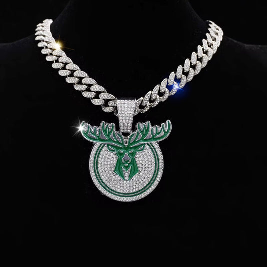 Iced Out Milwaukee Bucks Pendant with Cuban Chain – Gold & Silver Plated