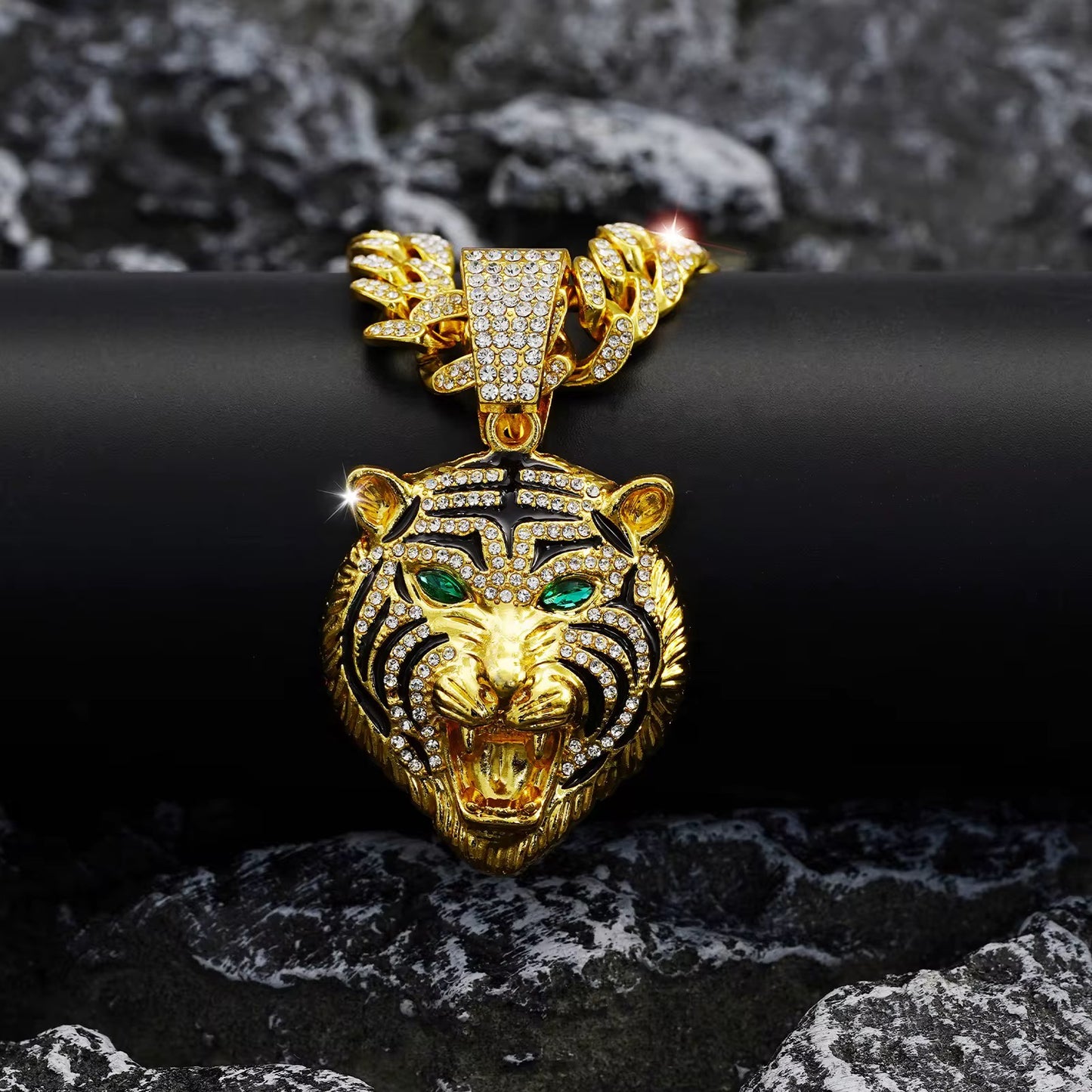 Iced Out Punk Tiger Pendant with Cuban Chain – Gold & Silver Plated