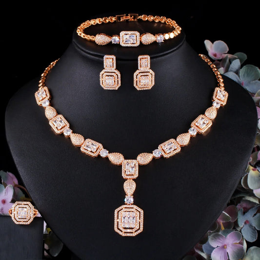 Royal Shiny Cubic Zirconia Bridal Party Necklace, Earrings, Bracelet & Ring Set - ShopSmart 