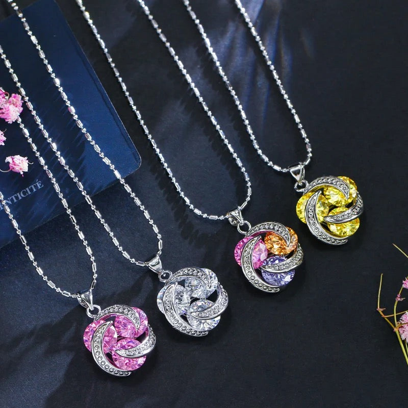 3pcs Cubic Zirconia Crystal Cute Pendant Chain Necklace, Earrings And Finger Ring Set - ShopSmart 