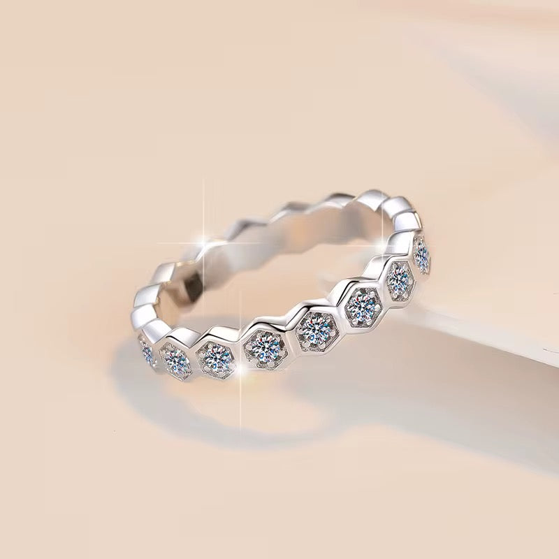 Honeycomb Shaped 0.5CT Moissanite In Sterling Silver Finger Ring