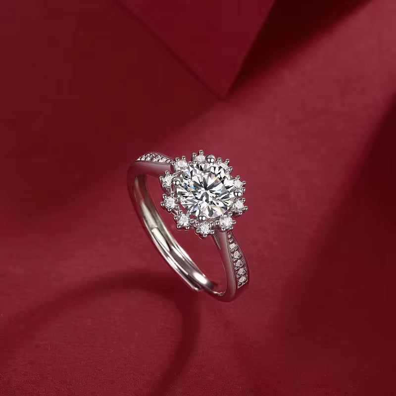 Elegant Adjustable Moissanite Ring – 925 Sterling Silver, Platinum Plated