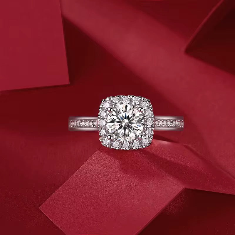 Platinum-Plated Sterling Silver Moissanite Ring – 1 Carat Brilliance