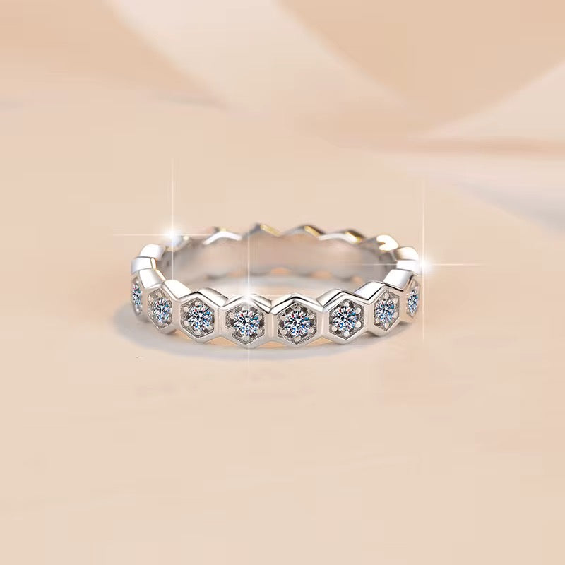 Honeycomb Shaped 0.5CT Moissanite In Sterling Silver Finger Ring