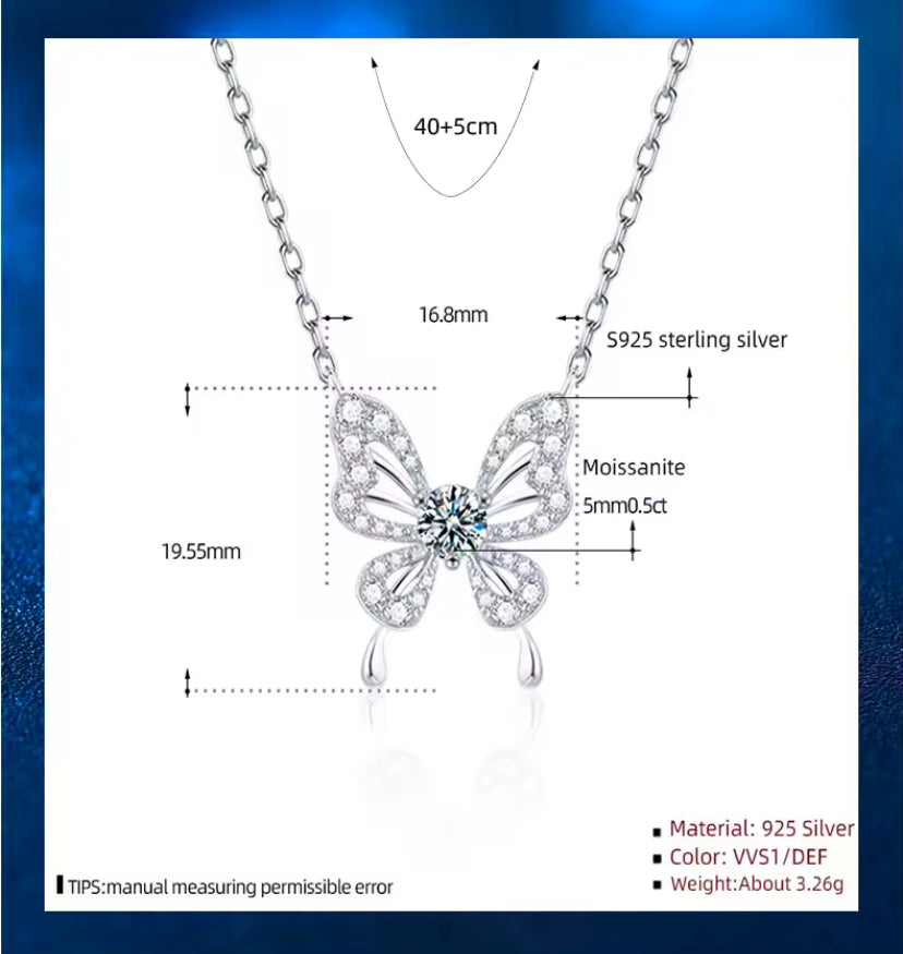 Elegant 925 Sterling Silver 0.5CT Moissanite Diamond Butterfly Pendant Necklace For Women/Girls - ShopSmart 