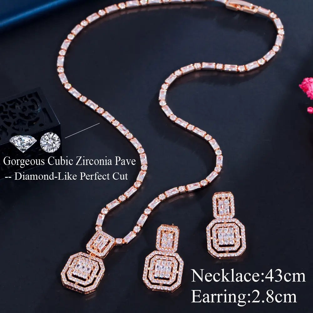 Cubic Zirconia Necklace Earrings set For Women/Girls - ShopSmart 