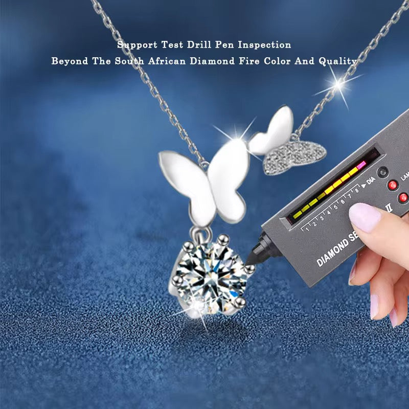 Premium S925 Sterling Silver Double Butterfly 1CT Moissanite Diamond Pendant Necklace For Women/Girls - ShopSmart 